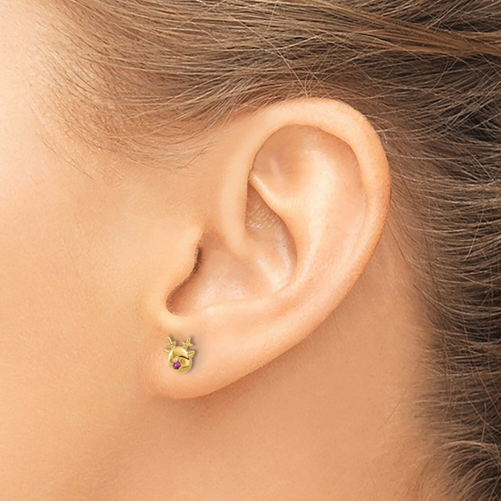 14k Yellow Gold Polished Cubic Zirconia Reindeer Stud Earrings Gift for Women