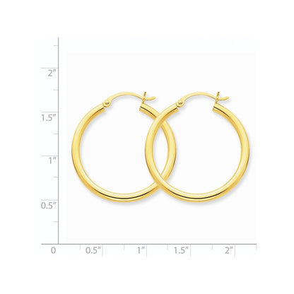 14k Yellow Gold Polished 2.5mm Tube Hoop Earrings