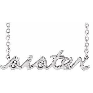 14k White Gold Sister 18" Necklace Gift for Women