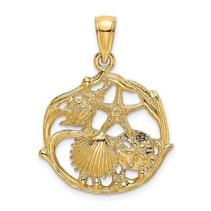 14k Yellow Gold Shell Cluster In Circle Charm