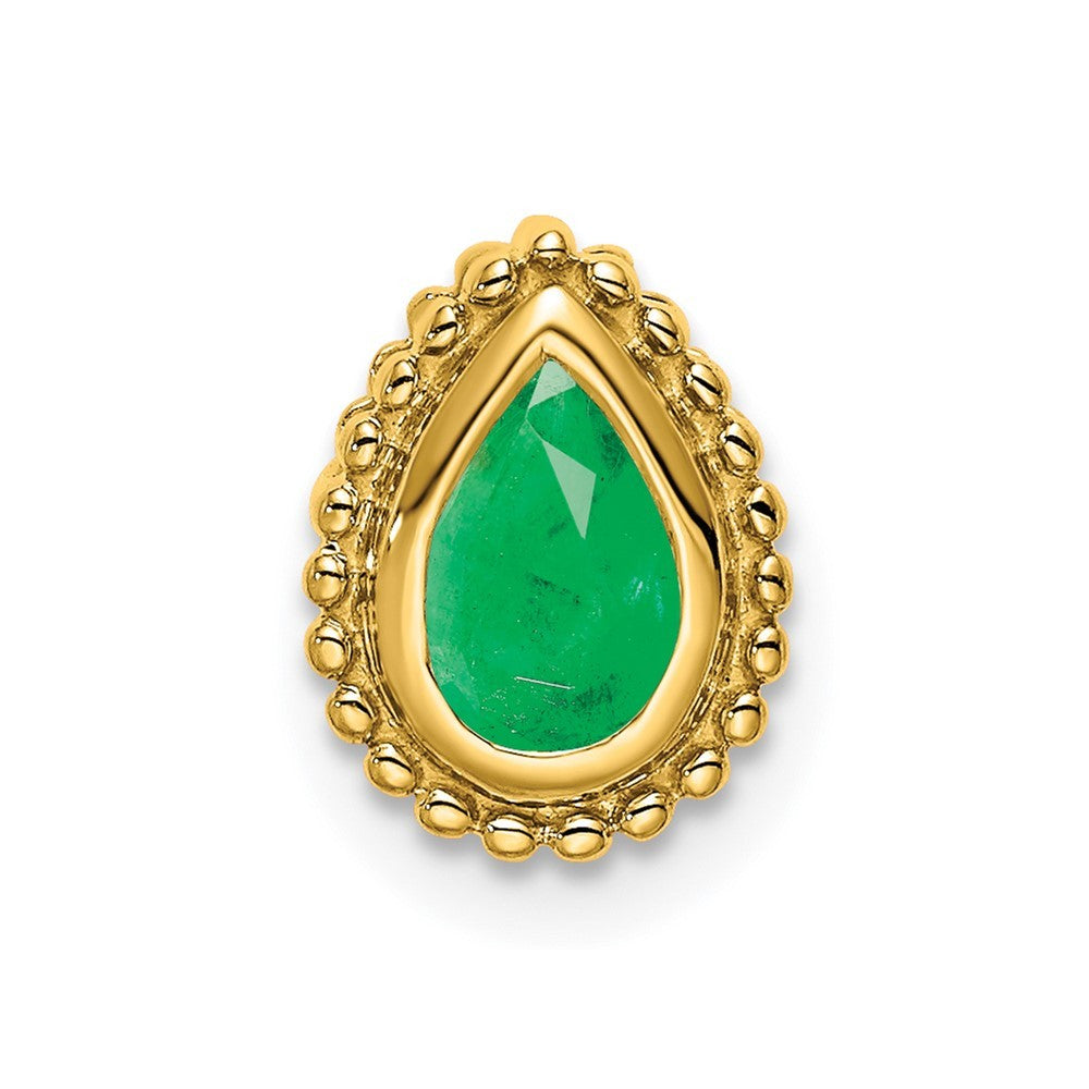 14k Yellow Gold Pear Emerald Beaded Edge Chain Slide