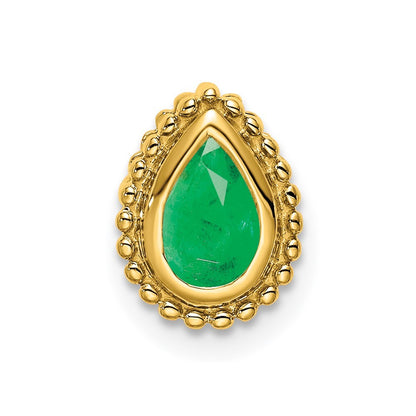 14k Yellow Gold Pear Emerald Beaded Edge Chain Slide