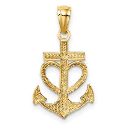 14k Yellow Gold Anchor with Heart Pendant for Women