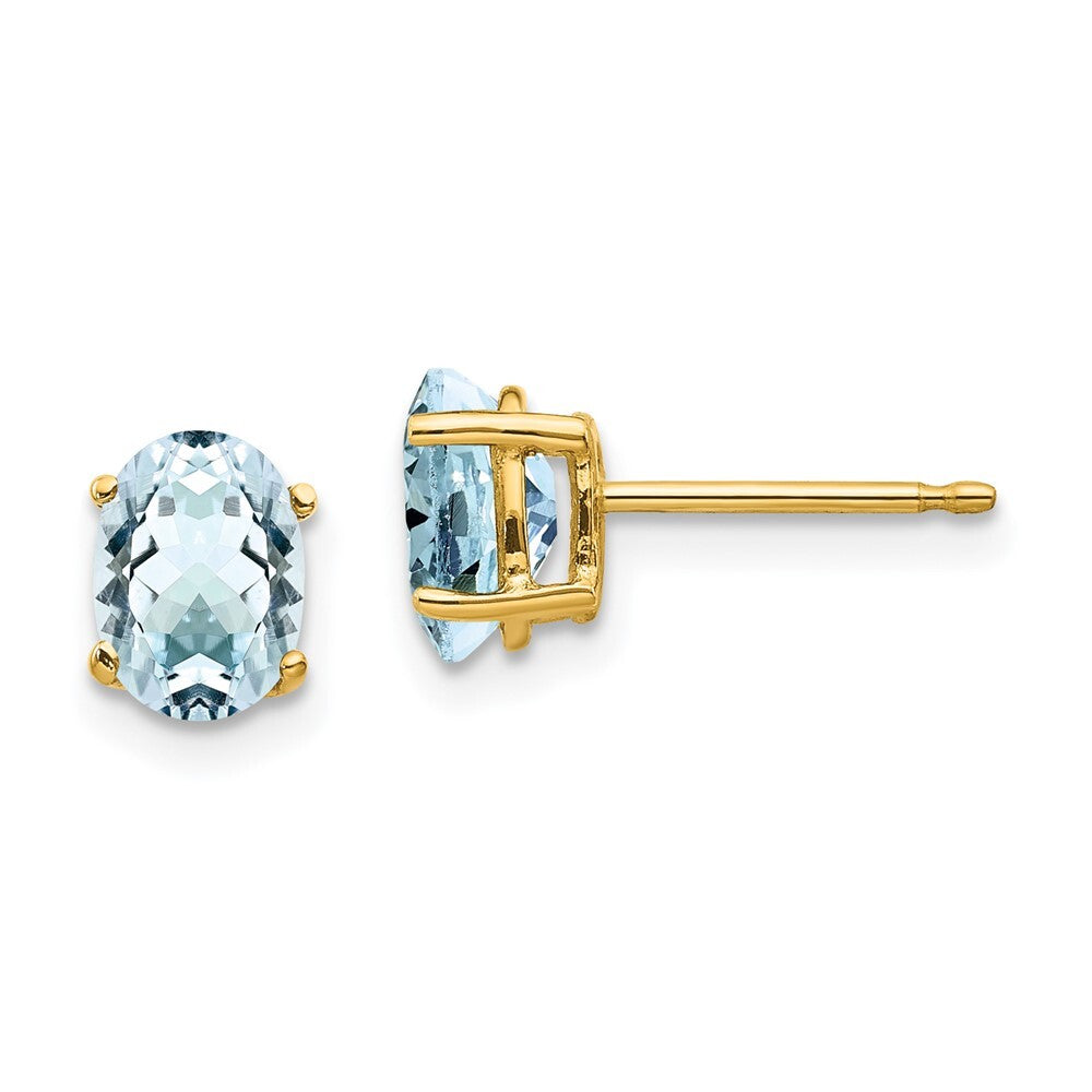 14k Yellow Gold Aquamarine Stud Earrings