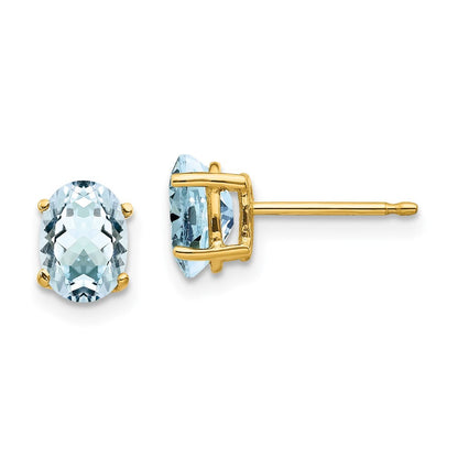 14k Yellow Gold Aquamarine Stud Earrings