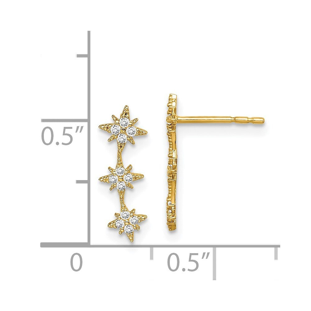 14k Yellow Gold Cubic Zirconia Star Drop Bar Dangle Earrings Gift for Women
