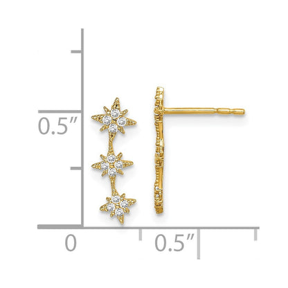 14k Yellow Gold Cubic Zirconia Star Drop Bar Dangle Earrings Gift for Women