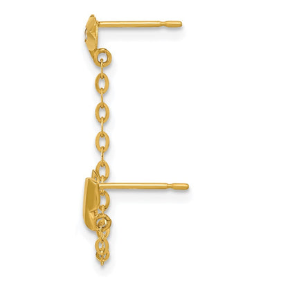 14k Yellow Gold CZ Double w/Chain Butterfly & Flower Single Earring
