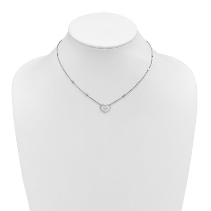 Sterling Silver Rhodium-plated Mother of Pearl Heart 16" Station Necklace