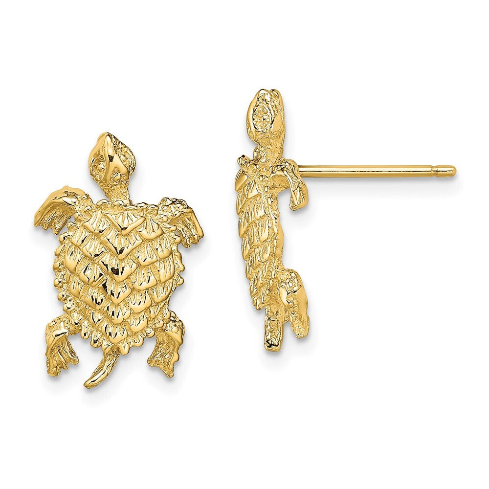 14k Yellow Gold Land Turtle Textured Stud Earrings Gift for Women
