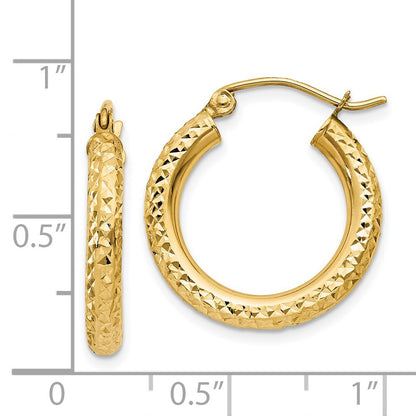 14k Yellow Gold Diamond-cut 3mm Round Hoop Earrings Gift for Women
