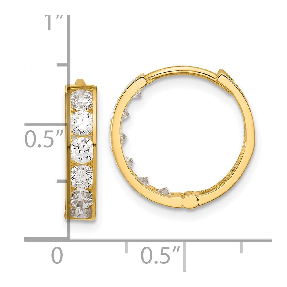 14k Yellow Gold Polished Cubic Zirconia 4x16mm Huggie Hoop Earrings