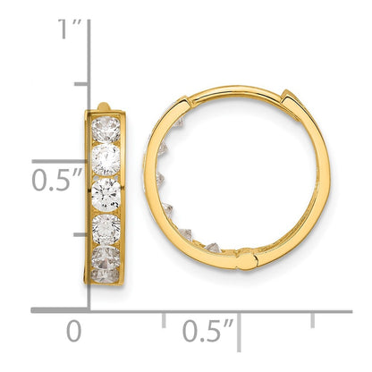14k Yellow Gold Polished Cubic Zirconia 4x16mm Huggie Hoop Earrings