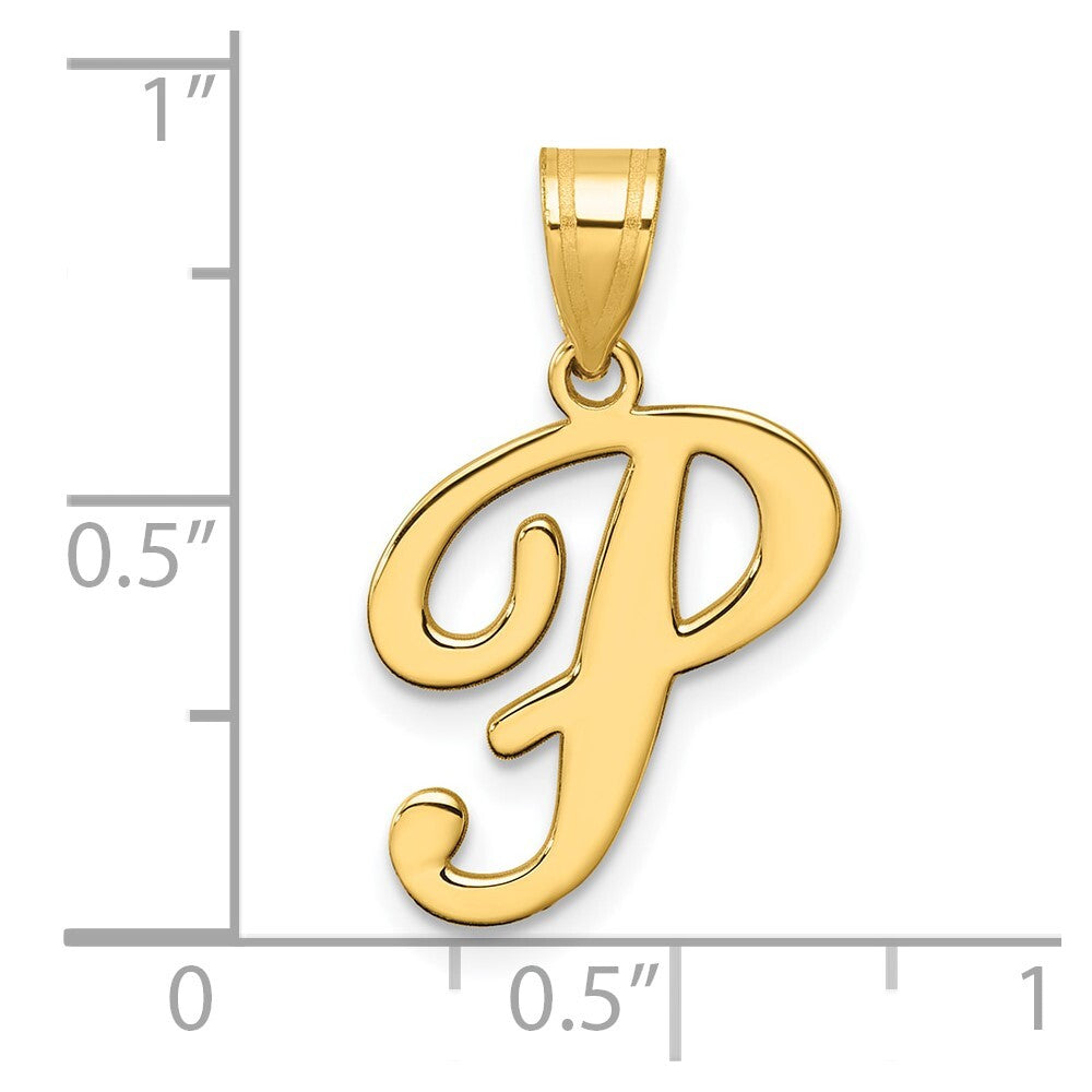 14k Yellow Gold Script Letter P Initial Pendant for Women