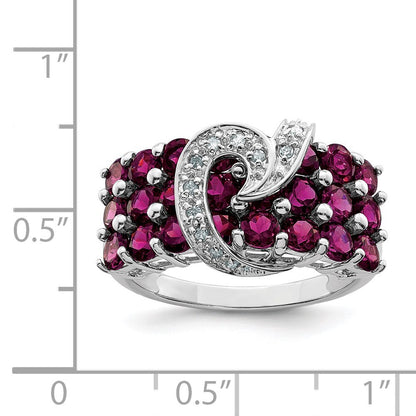 Sterling Silver Rhodium-plated Rhodolite Garnet & Diamond Ring Size 7
