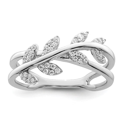 Sterling Silver Rhodium plated CZ Leaves Ring Size 7