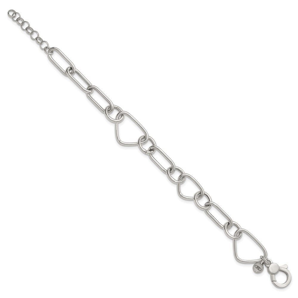Sterling Silver  Triangle Round and Oval Link 8" with 1" extender Bracelet