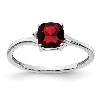 Sterling Silver Rhodium-plated Garnet and Diamond Ring Size 6