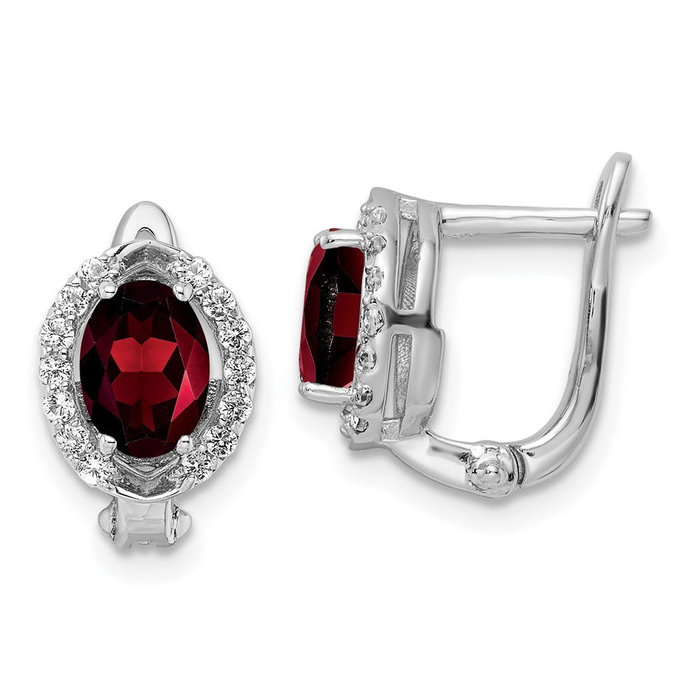 Sterling Silver Rhodium-plated 2.32t.w. Garnet/White Topaz Oval Hinged Earrings