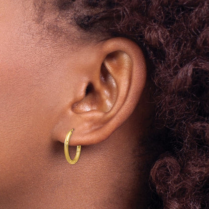 14k Yellow Gold 2mm Satin Diamond-cut Endless Hoop Earrings Gift for Women