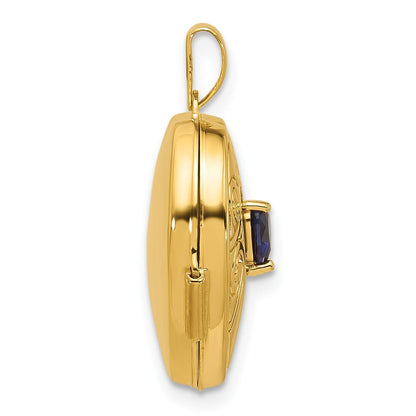 14k Yellow Gold Polish Lab Created Sapphire 18mm Heart Locket Pendant