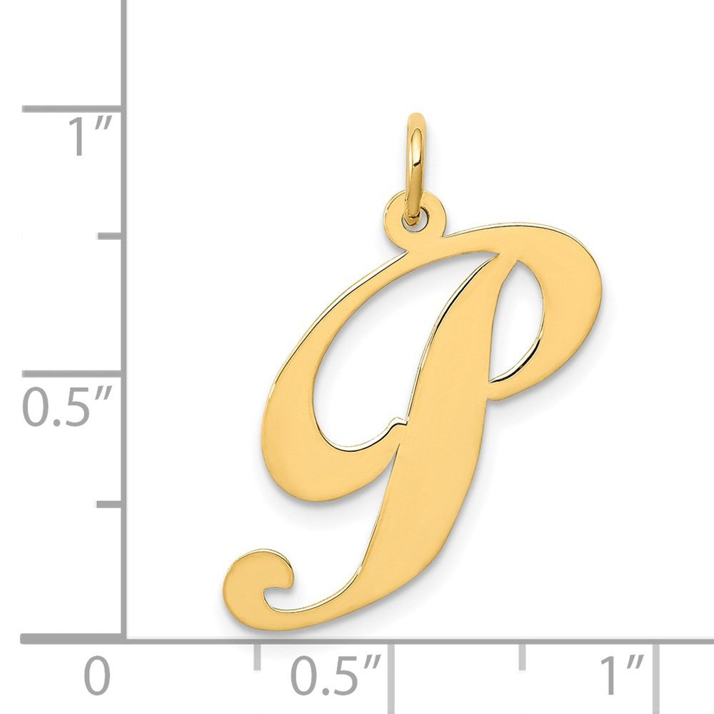 14k Yellow Gold Large Fancy Script Letter P Initial Charm Pendant
