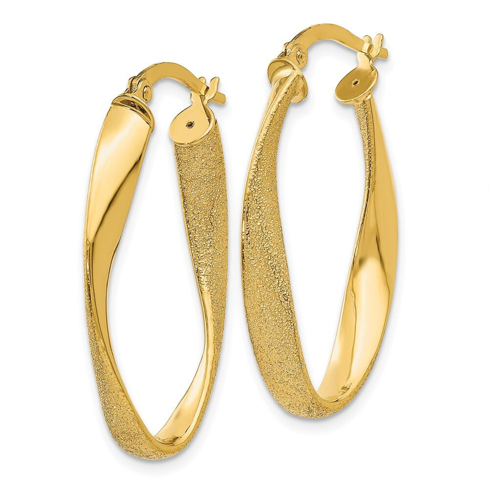 14k Yellow Gold Oval Twist Hoop Earrings Gift for Women