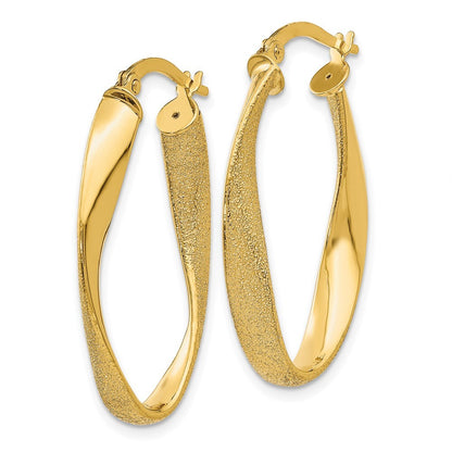 14k Yellow Gold Oval Twist Hoop Earrings Gift for Women