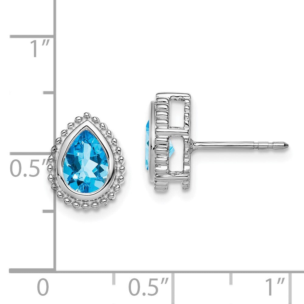 14k White Gold Pear Blue Topaz Stud Earrings