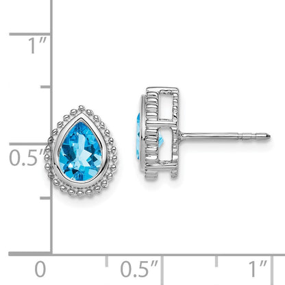 14k White Gold Pear Blue Topaz Stud Earrings