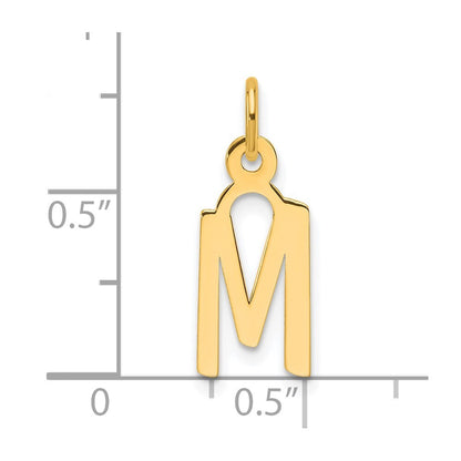 14k Yellow Gold Slanted Block Letter M Initial Charm Pendant for Women