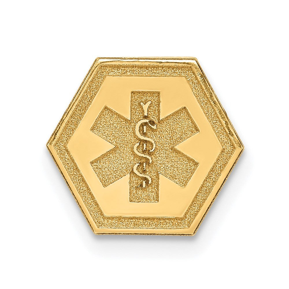 14k Yellow Gold 9.5mm Hexagon Non-enameled Attachable Medical Jewelry Emblem
