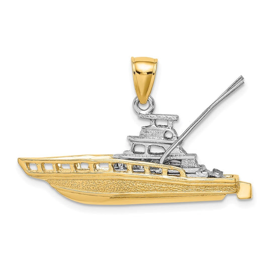 14k Two-Tone Gold Textured 3-D Offshore Sportfishing Boat Charm