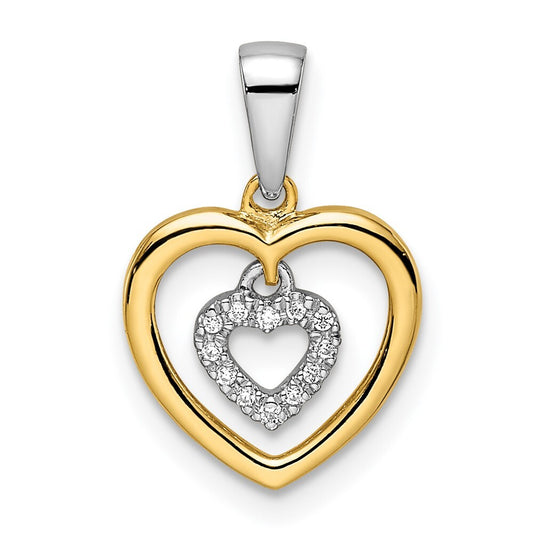 14k Two-tone Gold Heart Dangle Diamond Pendant for Women