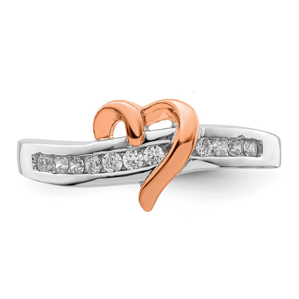 Sterling Silver Rhodium-plated Vermeil Polished Heart Cubic Zirconia Ring Size 6