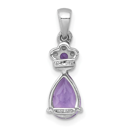 Sterling Silver Rhodium-plated Polished Amethyst Teardrop and Flower Pendant