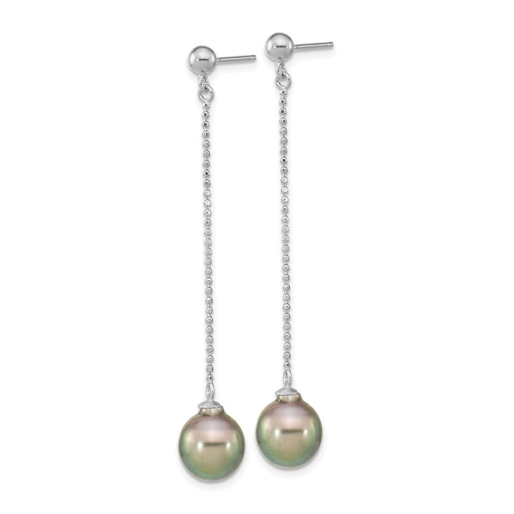 Sterling Silver Black Teardrop Tahitian Saltwater Cultured Pearl Dangle Earrings