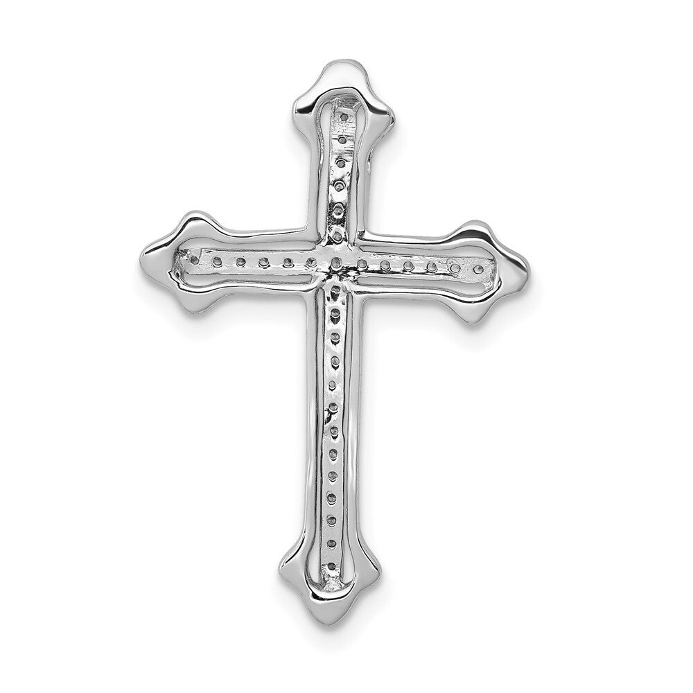 14k White Gold Polished 1/10ct. Diamond Budded Cross Chain Slide Pendant