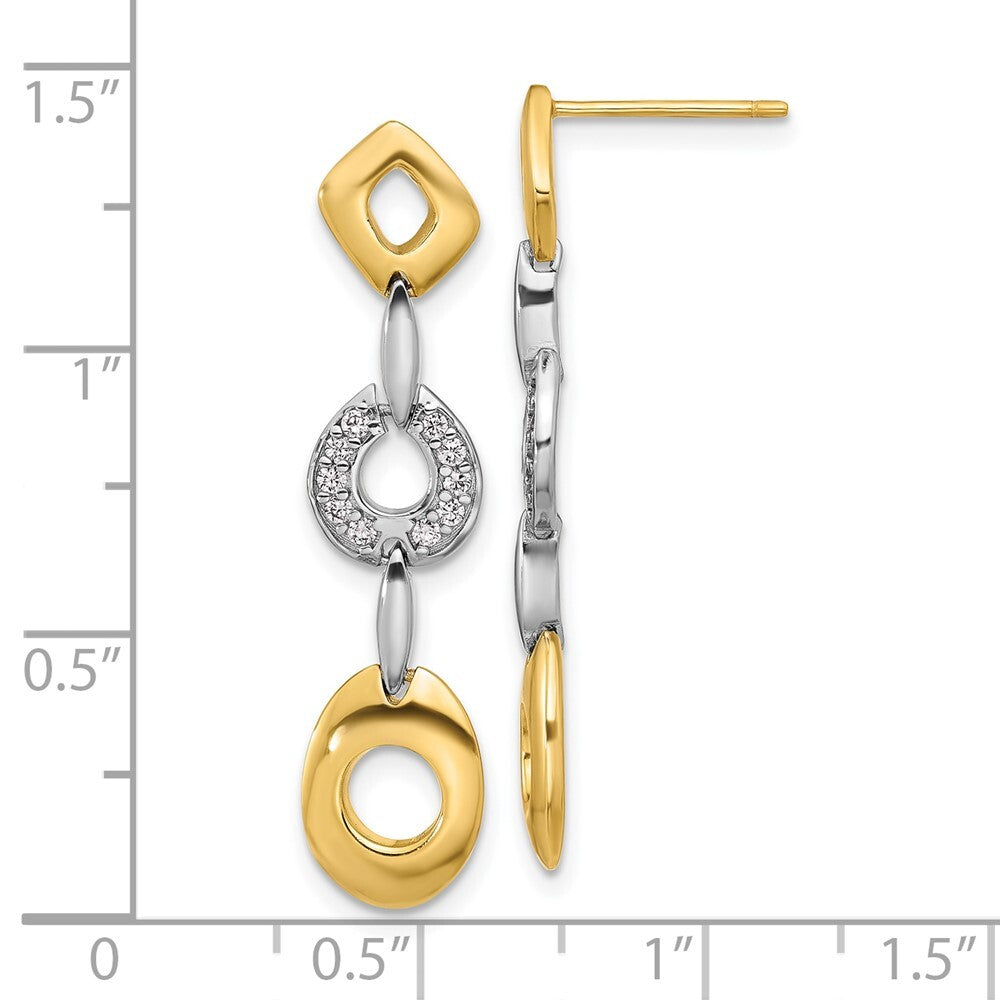 Sterling Silver Gold-tone Polished Cubic Zirconia Post Dangle Earrings