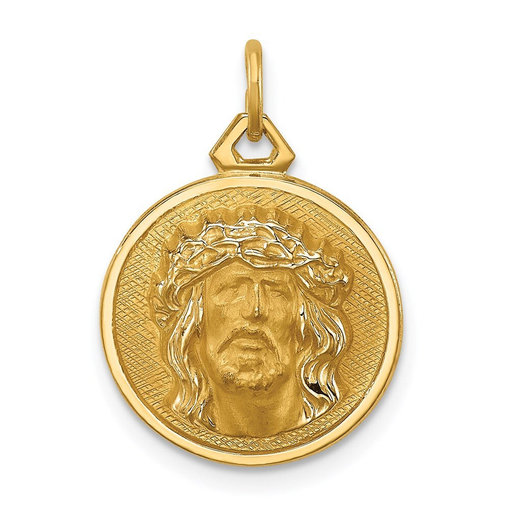 14k Yellow Gold Polished/Satin Small Round Jesus Medal Pendant for Women