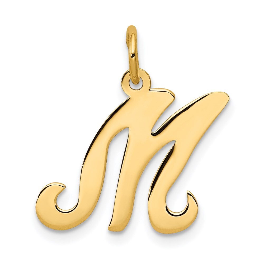 14k Yellow Gold Script Letter M Initial Charm Pendant for Women