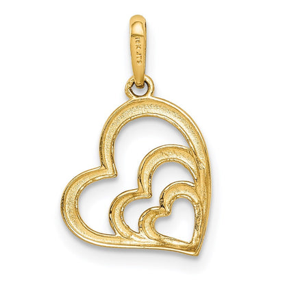 14k Yellow Gold Rose and White Rhodium Polished 3 Hearts Pendant for Women