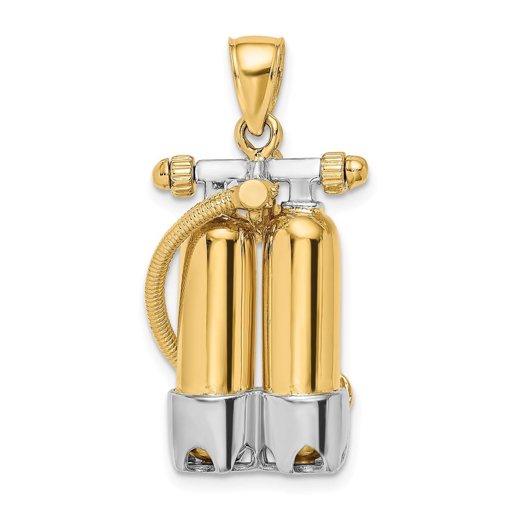 14k Yellow Gold w Rhodium 3-D Double Scuba Tanks W Air Hose Charm