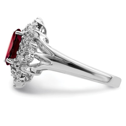 Sterling Silver Rhodium-plated Garnet & Diamond Ring Size 6