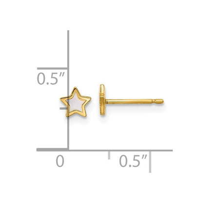 14k Yellow Gold Polished Mother of Pearl Star Stud Earrings Gift for Women