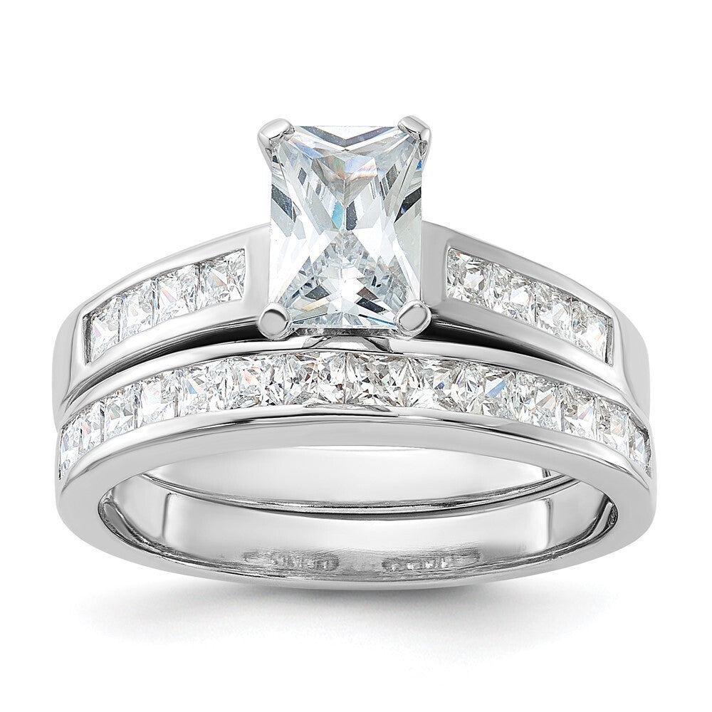 Sterling Silver Rhodium-plated 2-Piece Cubic Zirconia Wedding Set Ring Size 7