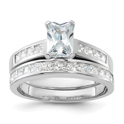 Sterling Silver Rhodium-plated 2-Piece Cubic Zirconia Wedding Set Ring Size 7