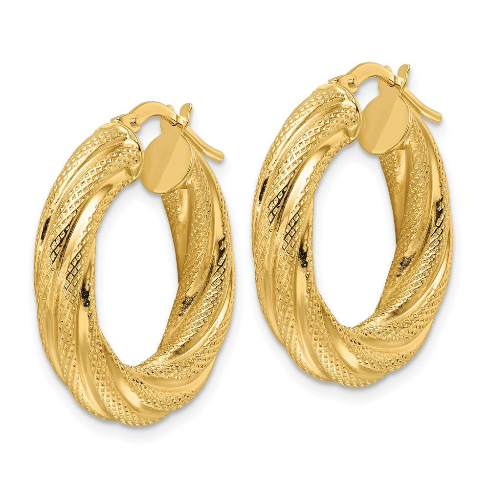 14k Yellow Gold Polished 4.7mm Textured Twist Round Hoop Earrings