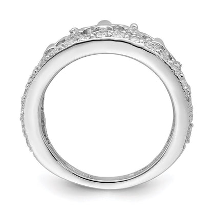 Sterling Silver Rhodium-plated Fleur-de-lis Crown Cubic Zirconia Ring Size 6