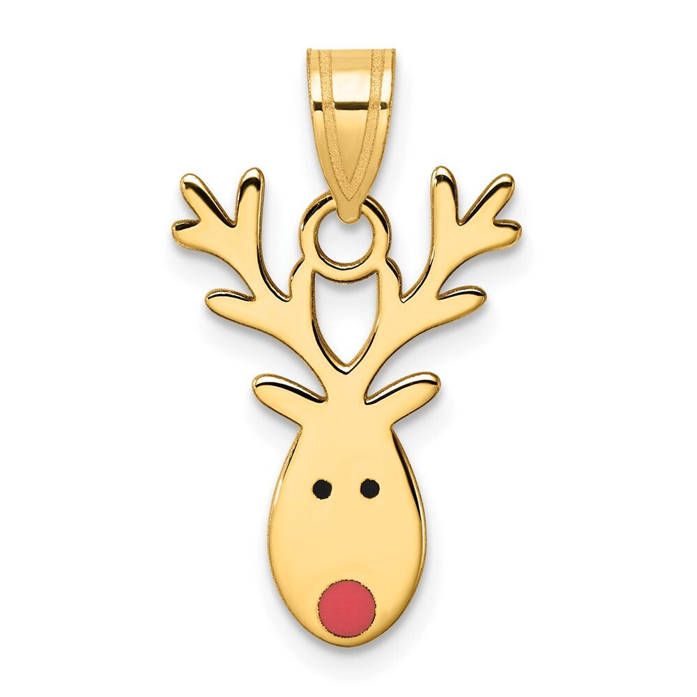14k Yellow Gold Enameled Reindeer Charm Pendant for Women